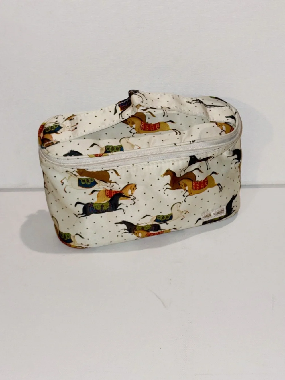 Horse Print Canvas Cosmetic Bag - Cream